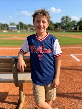 True Fan Philadelphia Phillies jersey Men's Blue & Red Polyester Size Large NWT